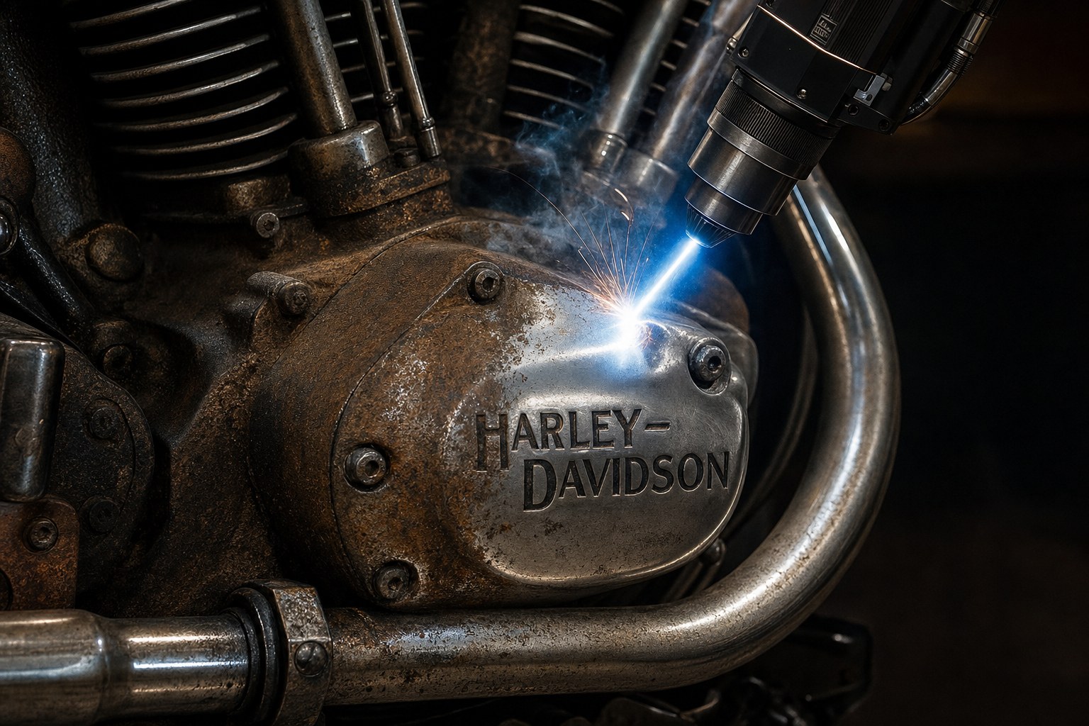 Laser cleaning Harley Davidson motorcycle engine rust removal NJ